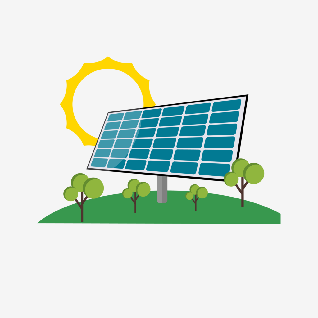 graphic of the sun next to a solar panel
