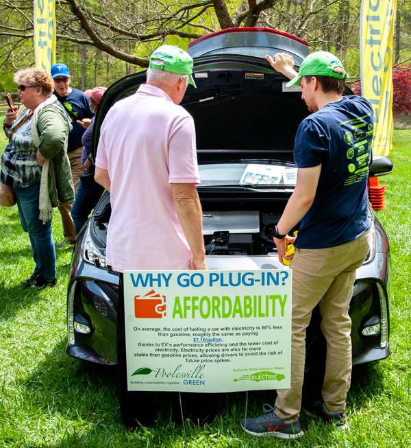 image of people looking under the hood of an EV