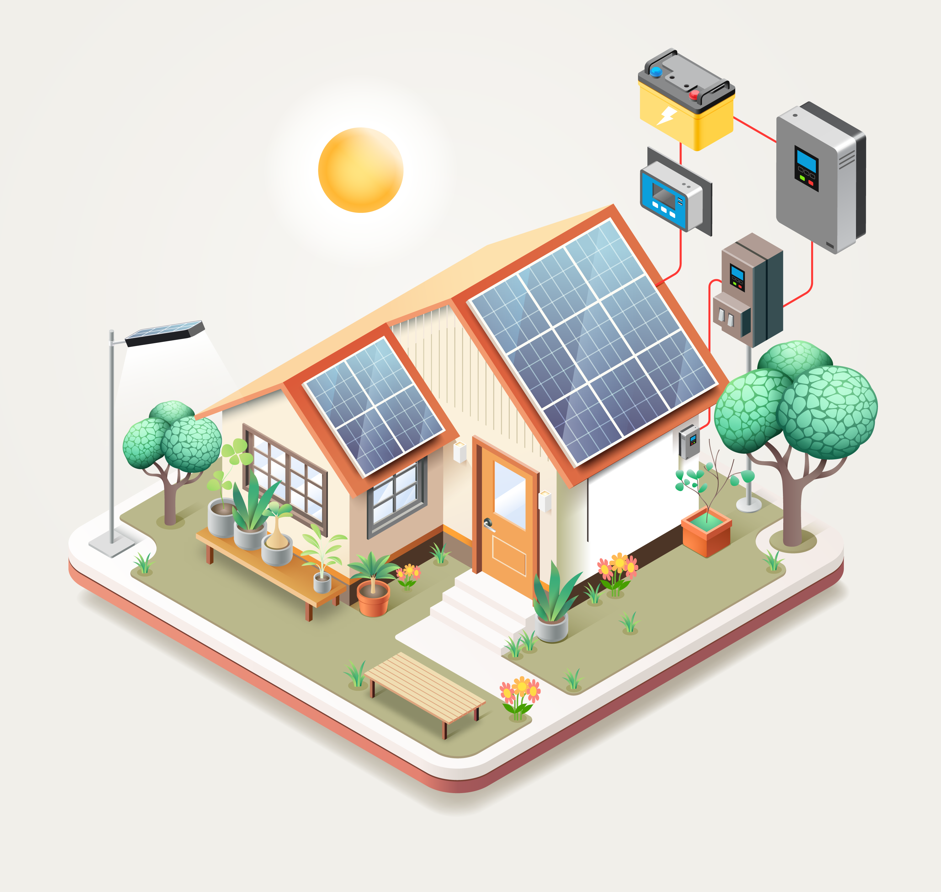 graphic of a house with solar panels and energy storage
